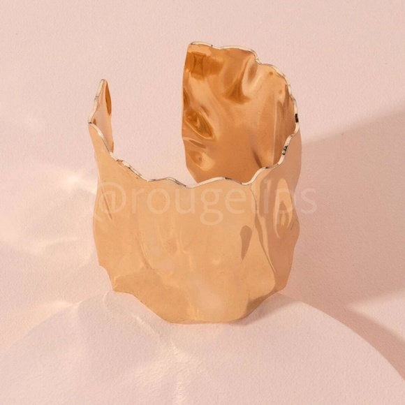 Wide Cuff Bracelet Gold Tone Textured Bangle Large Metal - Picture 3 of 6